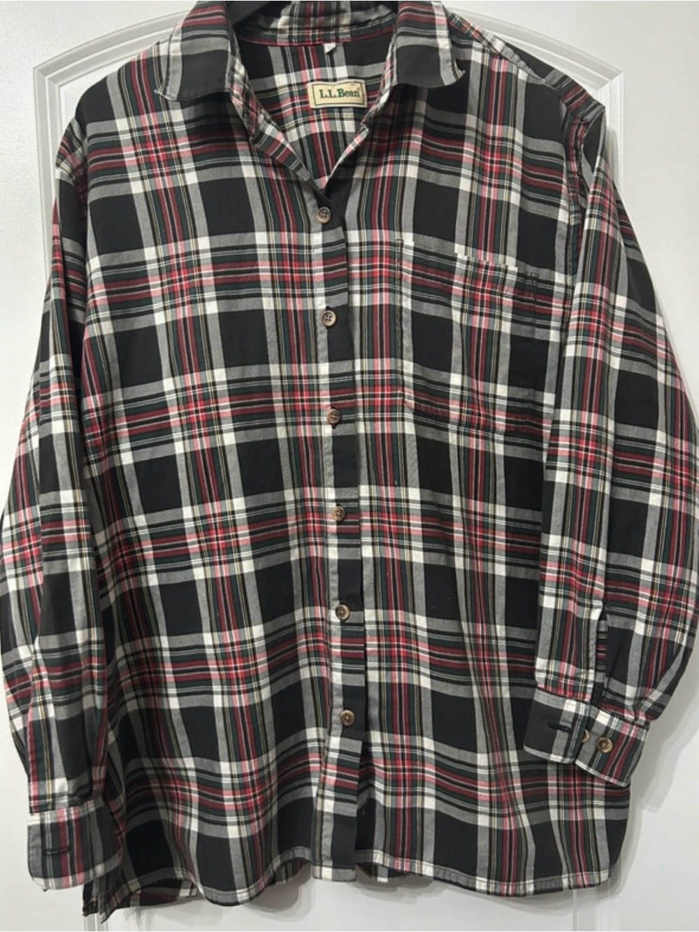 L.L. Bean Men's Black, White & Red Plaid Button-Down Shirt